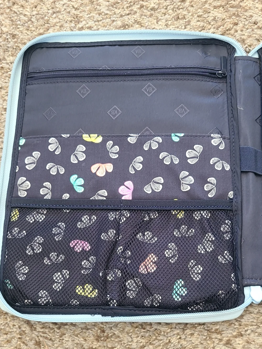 Vera Bradley Quilted Cosmetic Case in Light Blue with Multicolor Butterflies